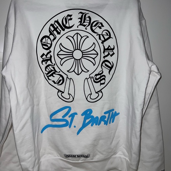 EXCLUSIVE Chrome Hearts St Barths White Hoodie Baby blue horse shoe logo - Picture 9 of 12
